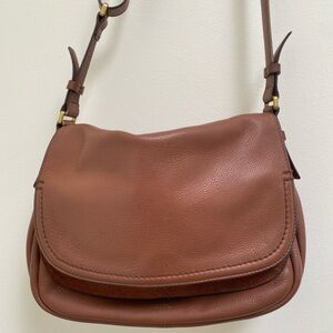 Fossil Cow Hide Leather Saddle Crossbody Bag in Cognac Brown